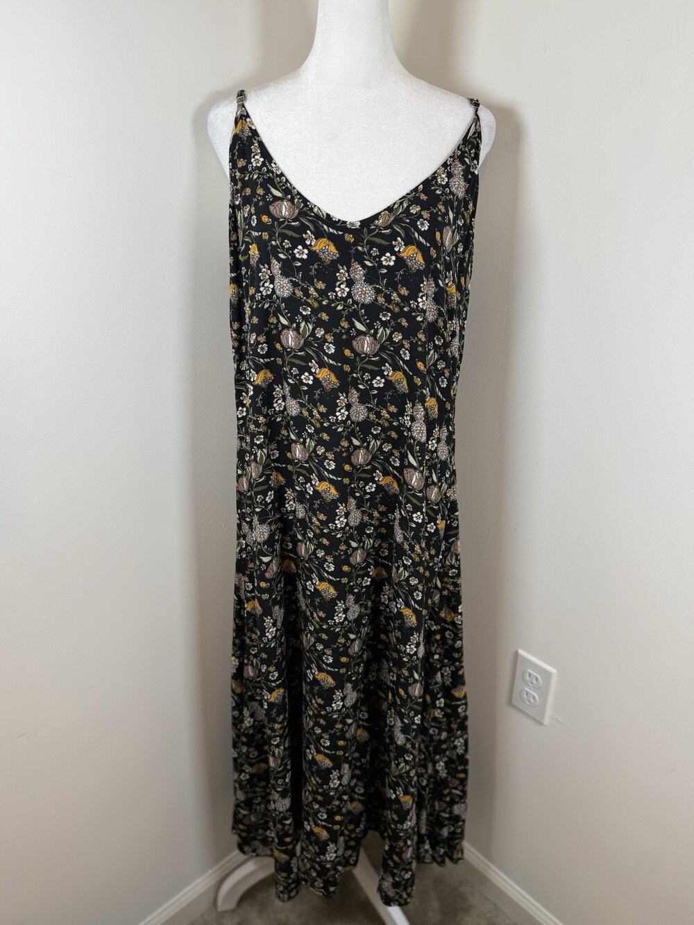 Natural Life Women’s Large Floral Maxi Slip Dress V Neck Fall Cottagecore Boho